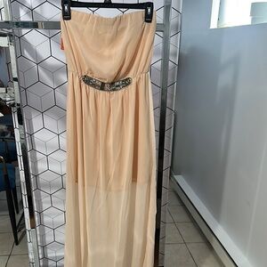 Zara Strapless Beige Dress with Embellished Waist